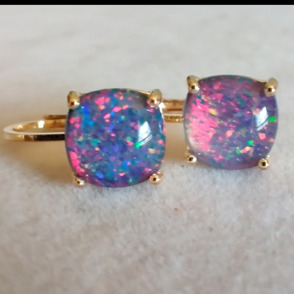 Gold sterling black opal earrings - Picture 4 of 8